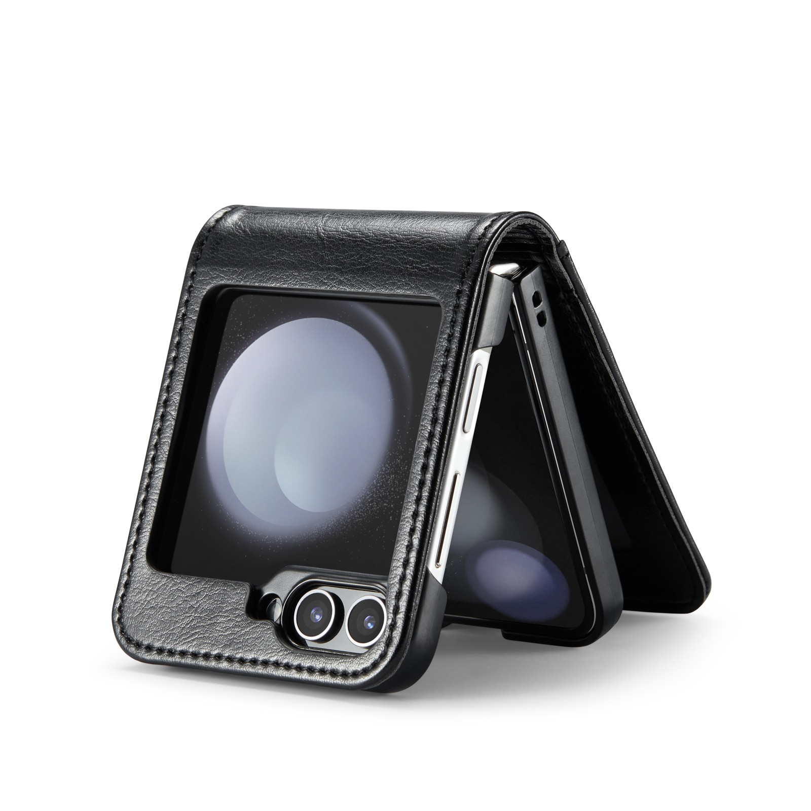 Samsung Galaxy Z Flip 6 Plånboksfodral i Äkta Läder, svart