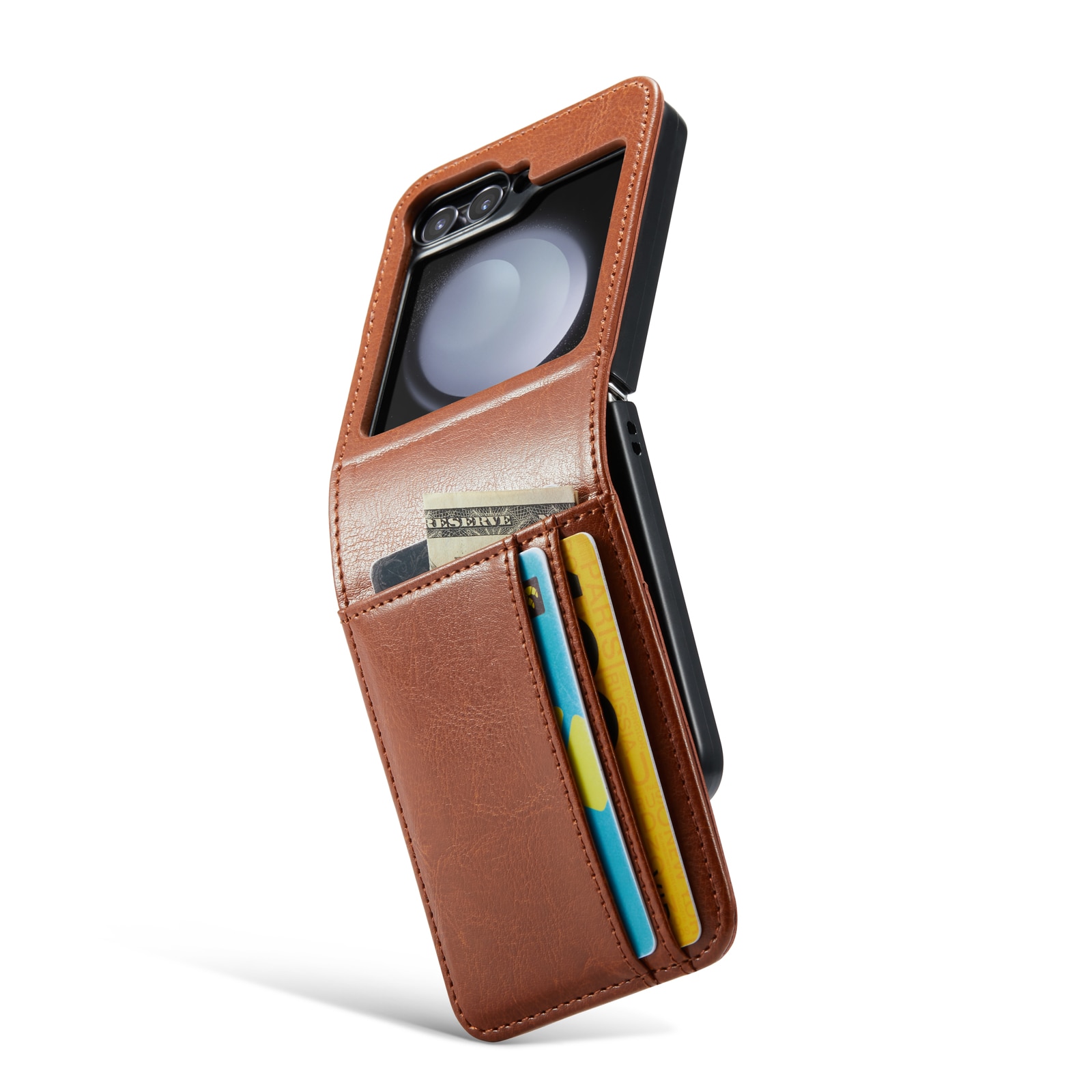 Samsung Galaxy Z Flip 6 Plånboksfodral i Äkta Läder, cognac