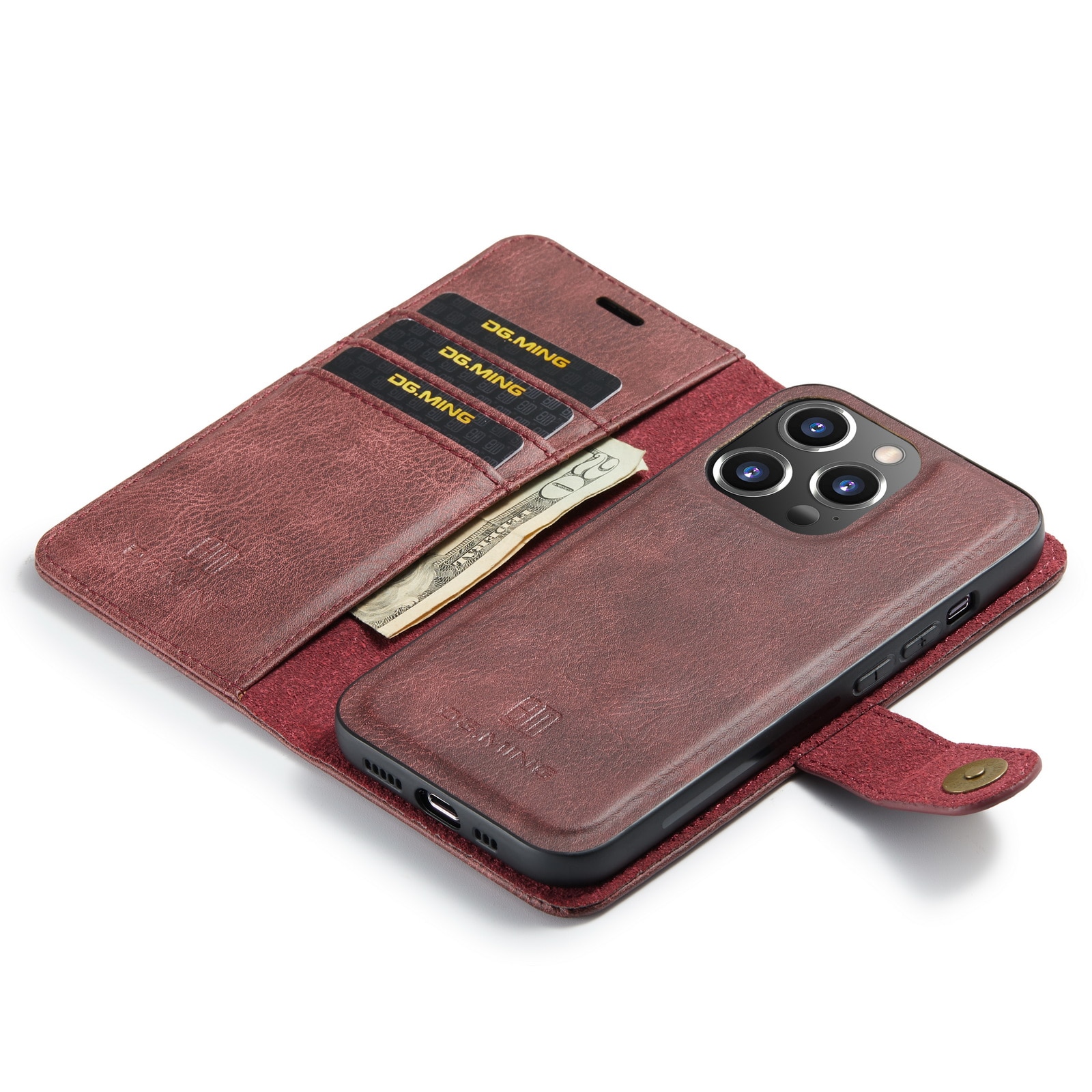 iPhone 15 Pro Plånboksfodral med avtagbart skal, röd