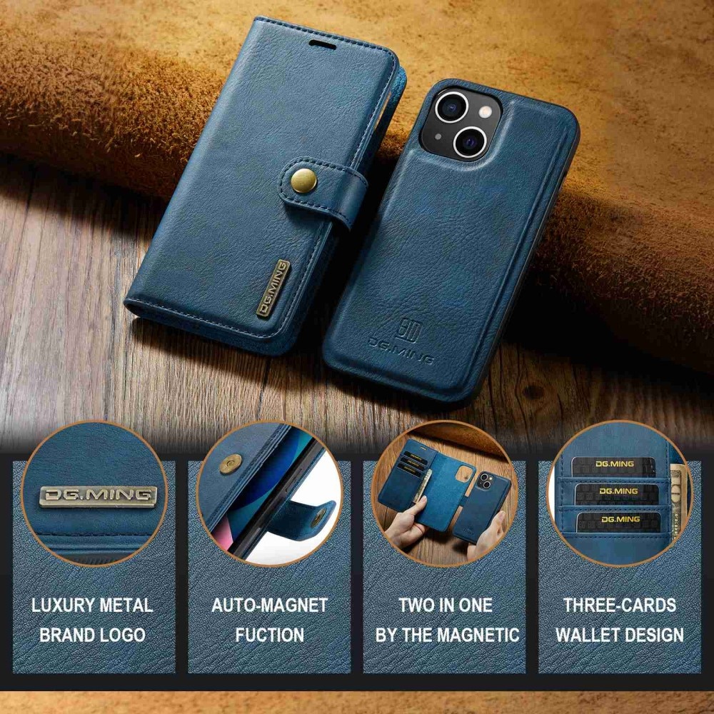 iPhone 14 Plånboksfodral med avtagbart skal, blå