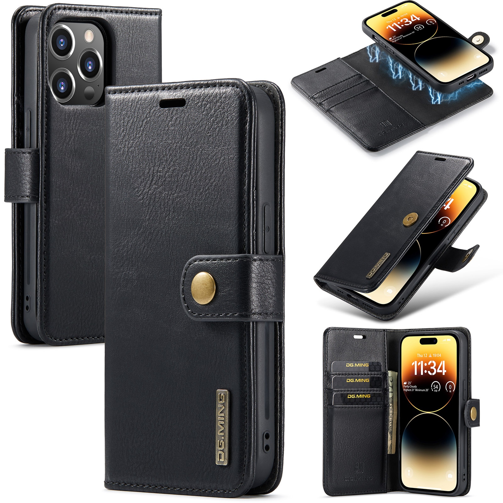 iPhone 14 Pro Max Plånboksfodral med avtagbart skal, svart