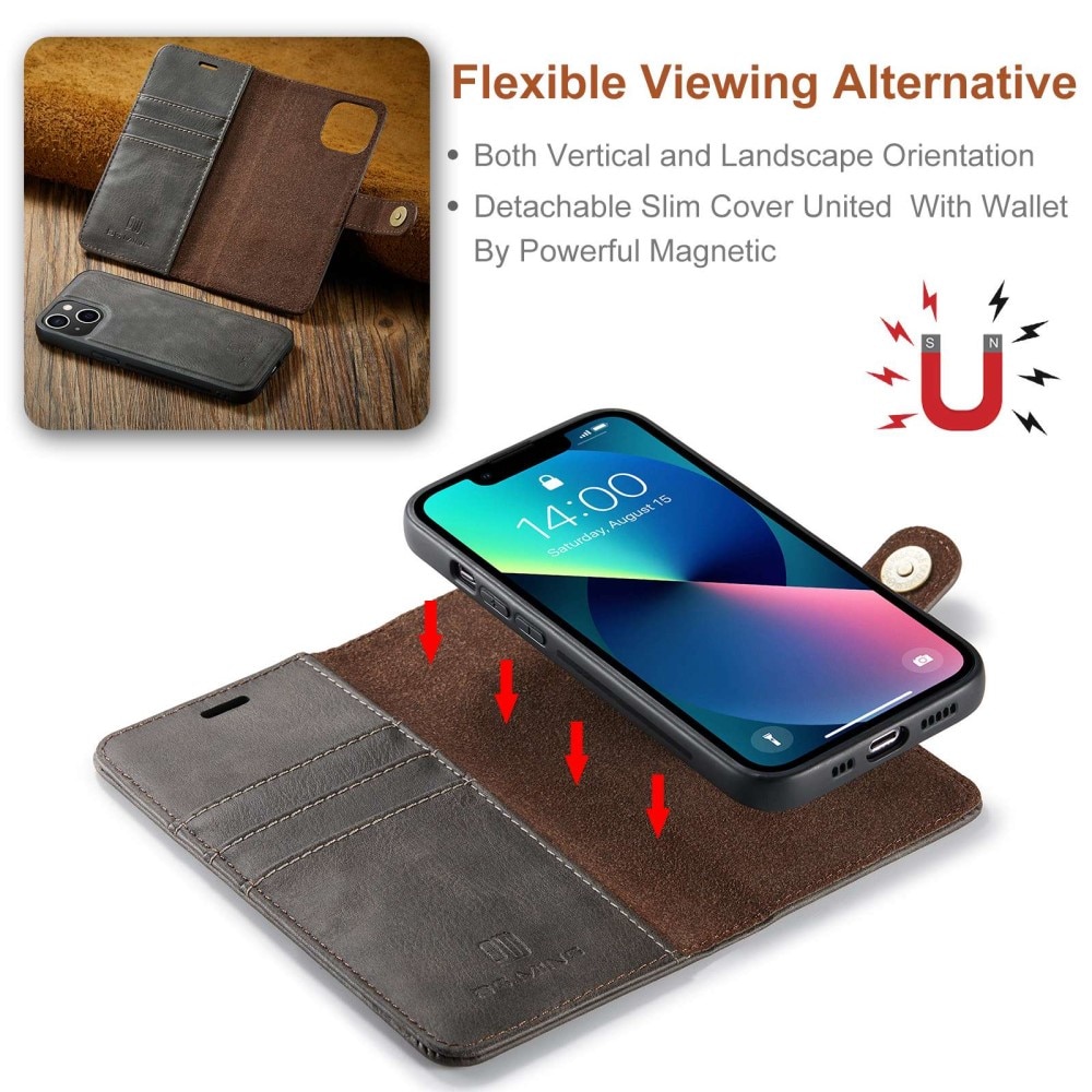 iPhone 14 Plus Plånboksfodral med avtagbart skal, brun