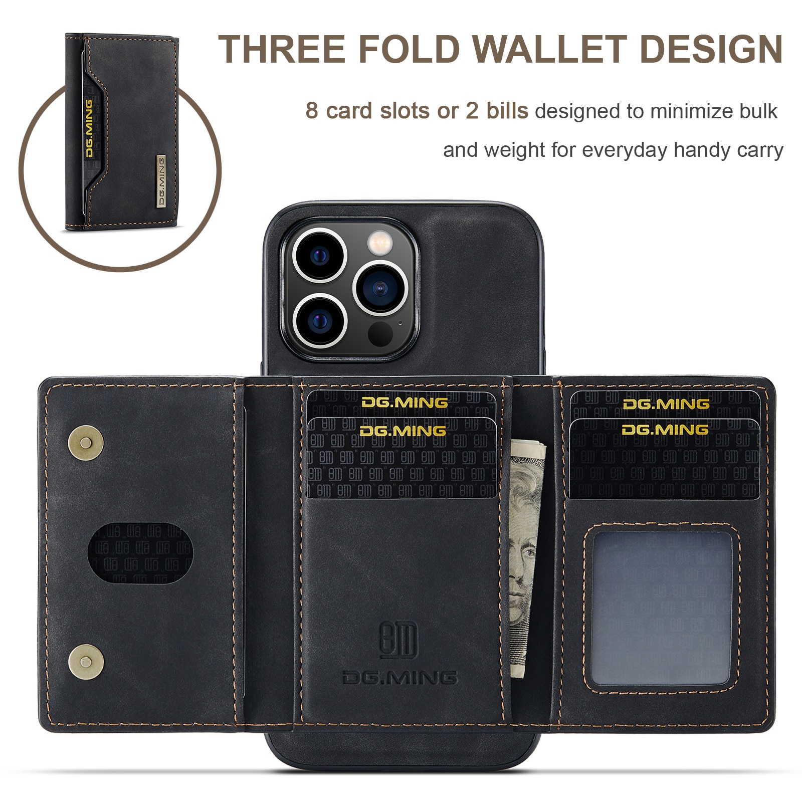 iPhone 15 Pro Max Skal med avtagbar plånbok, svart