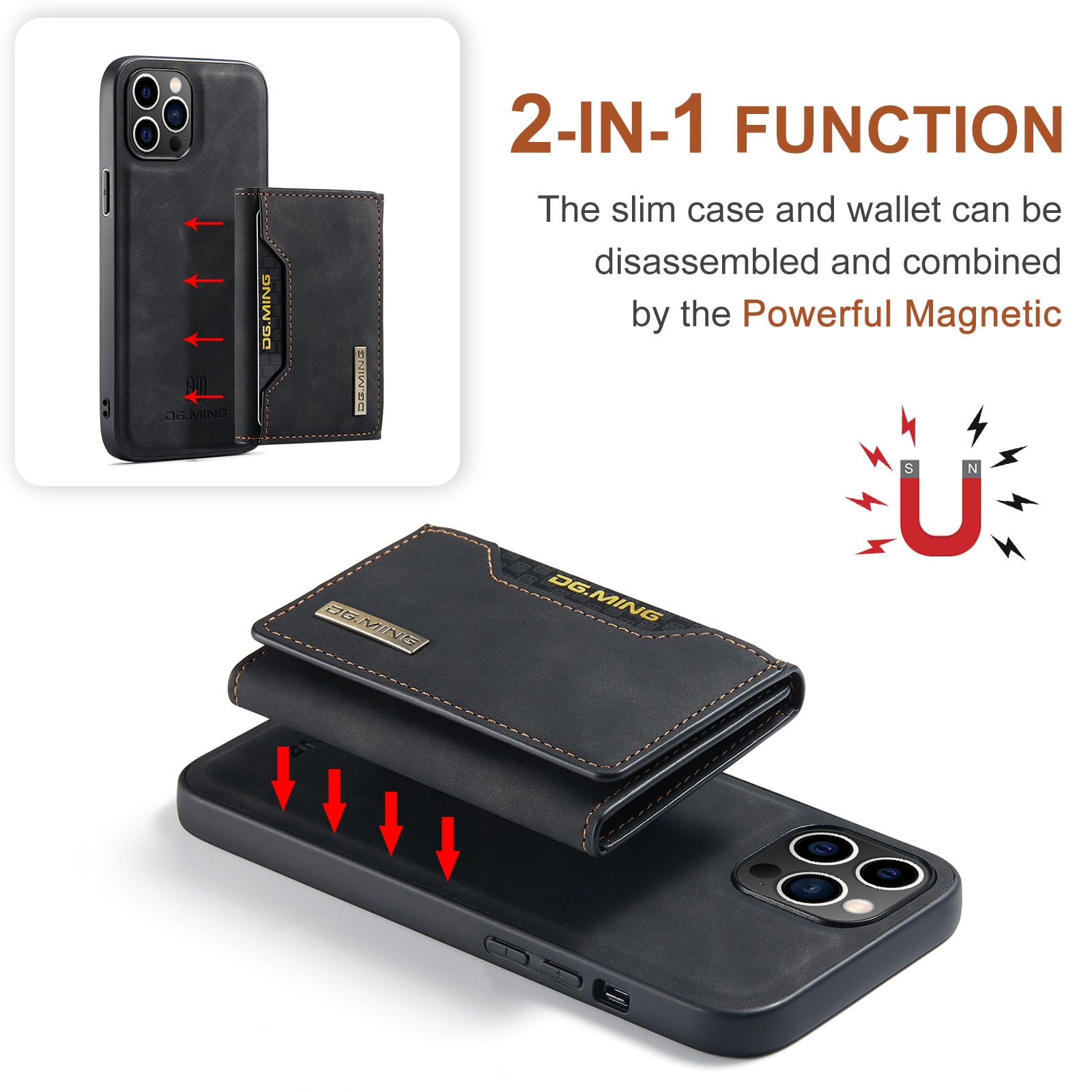 iPhone 14 Pro Max Skal med avtagbar plånbok, svart