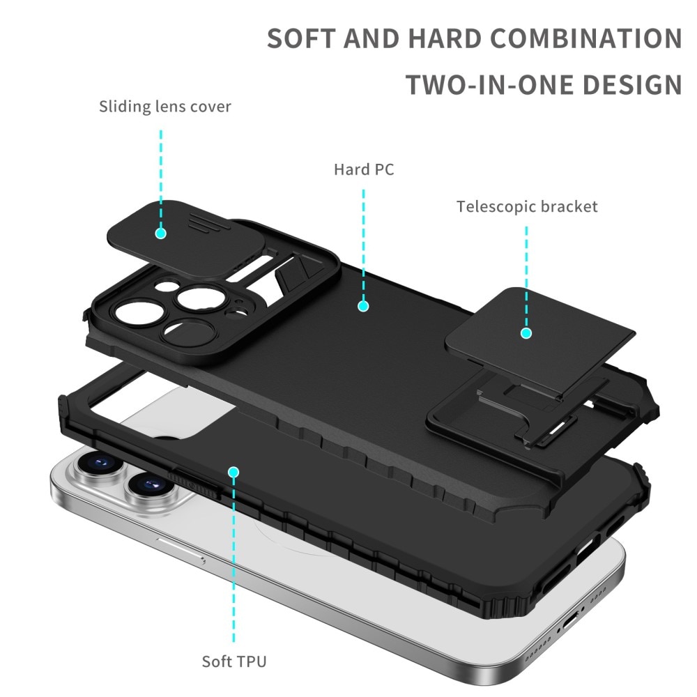 iPhone 14 Pro Max Skal med Kickstand & Kameraskydd, Svart