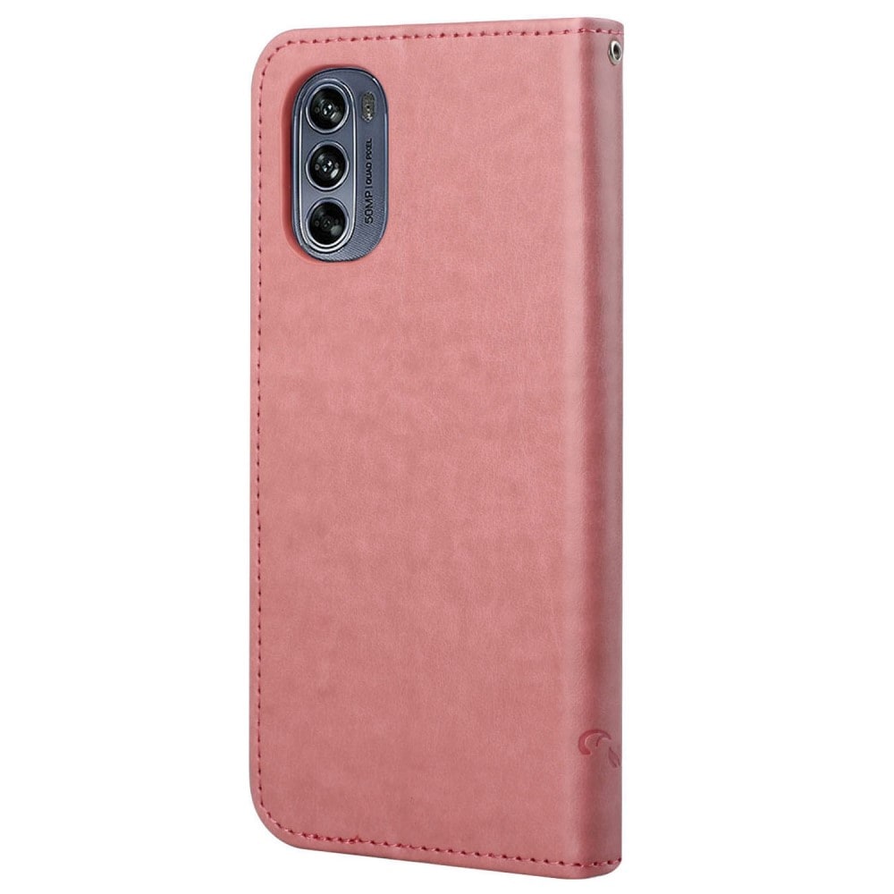 Motorola Moto G62 Mobilfodral med fjärilar, rosa