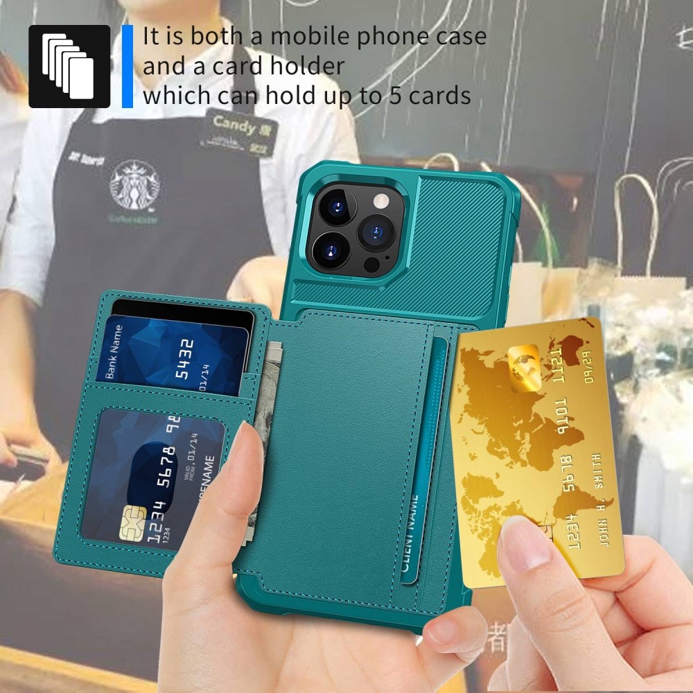 iPhone 14 Pro Stöttåligt Mobilskal med Plånbok, grön