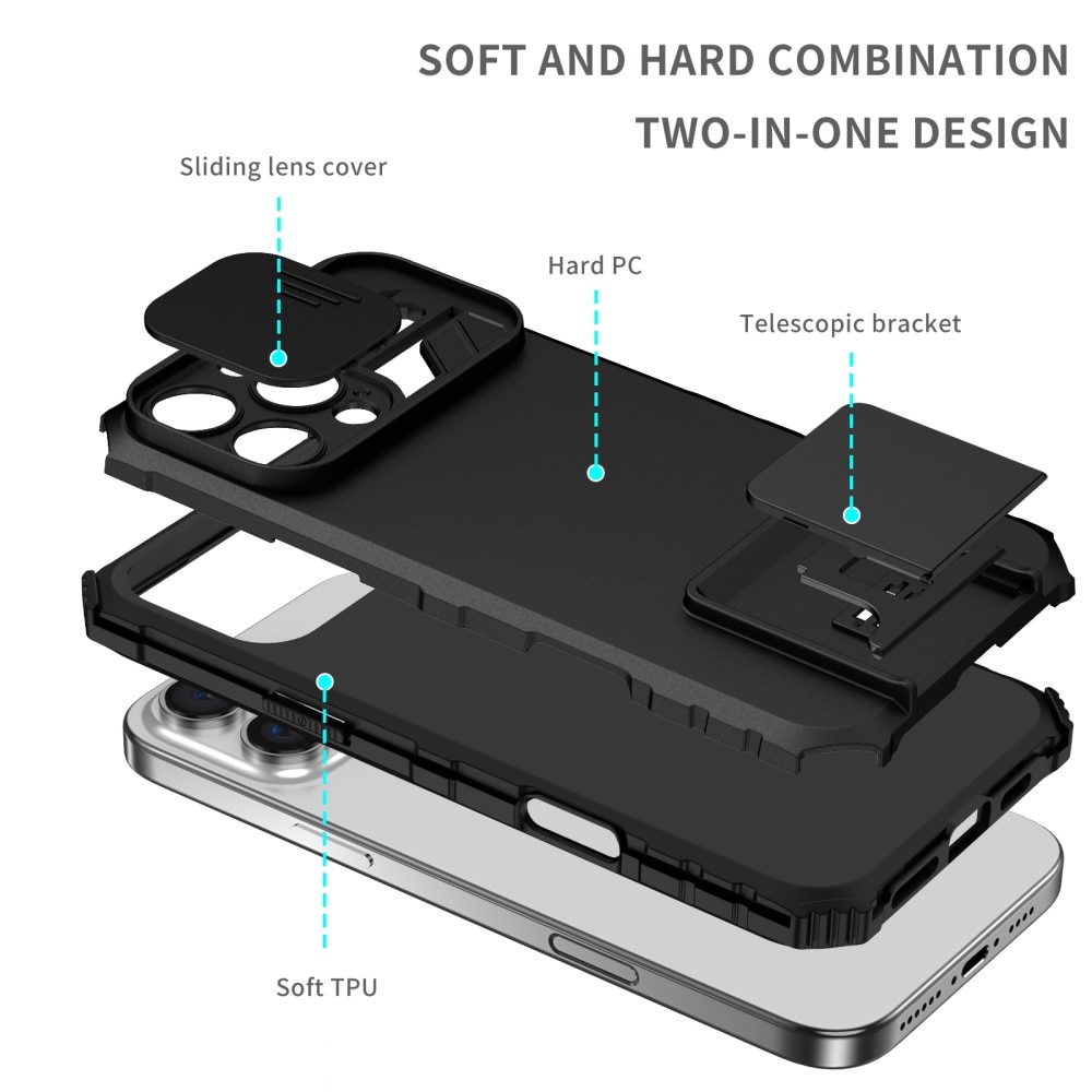 iPhone 16 Pro Max Skal med Kickstand & Kameraskydd, Svart