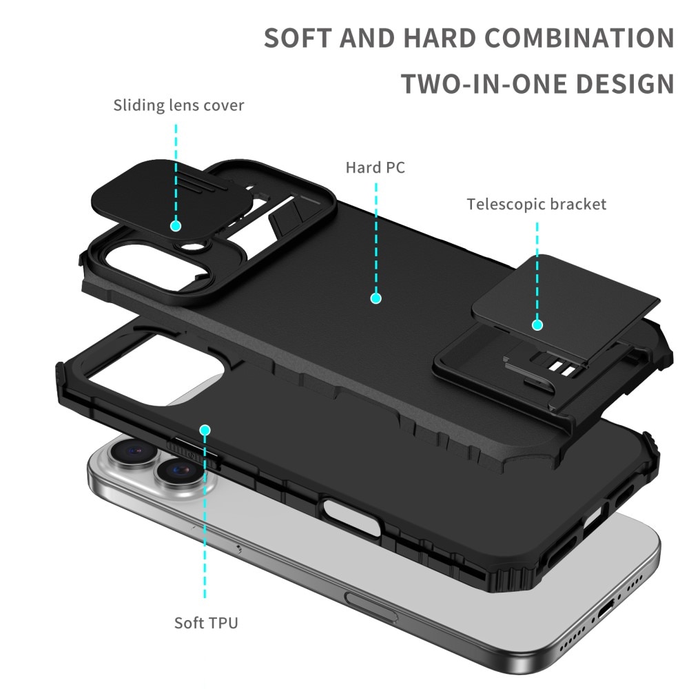 iPhone 16 Skal med Kickstand & Kameraskydd, Svart