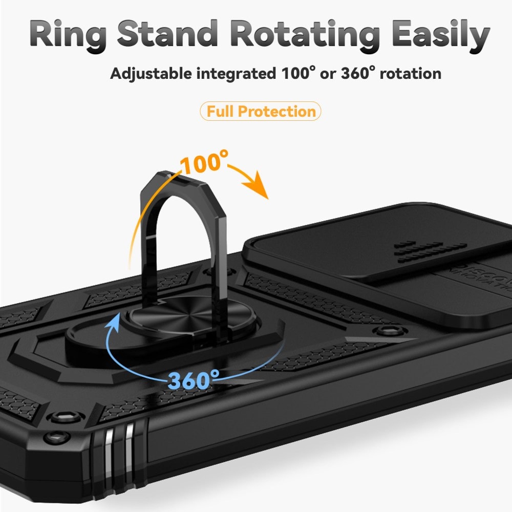 Samsung Galaxy S24 FE Skal med kameraskydd & fingerring, Svart