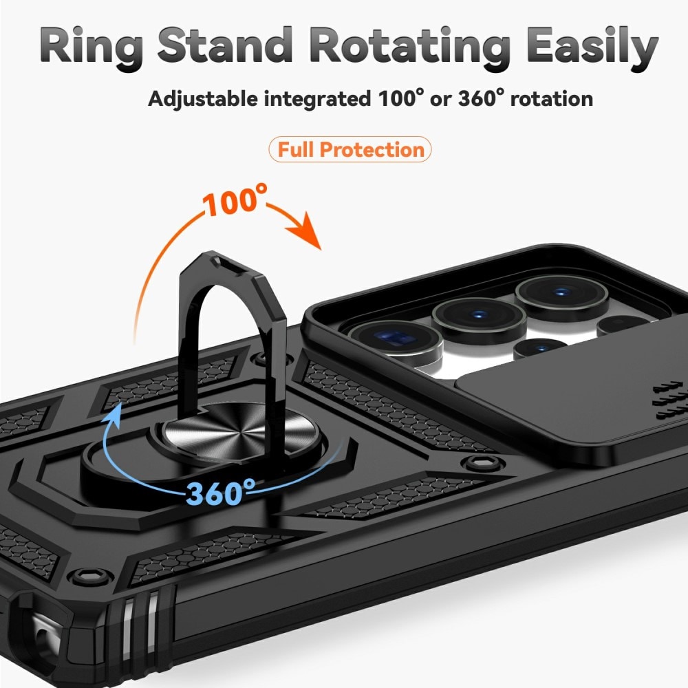 Samsung Galaxy S25 Ultra Skal med kameraskydd & fingerring, Svart