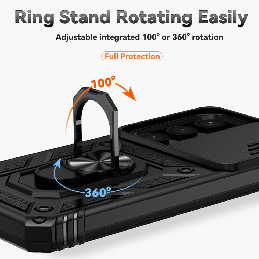 Samsung Galaxy S25 Skal med kameraskydd & fingerring, Svart