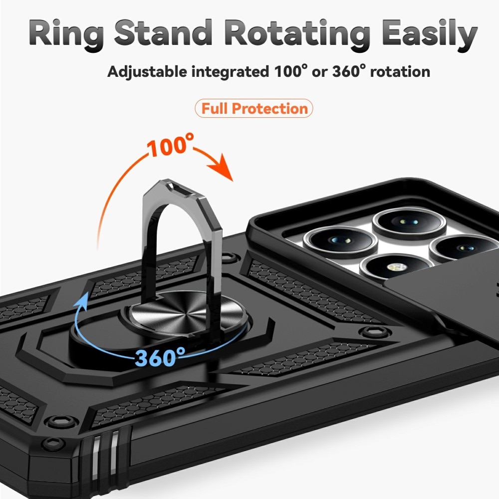 Xiaomi 14T Skal med kameraskydd & fingerring, Svart