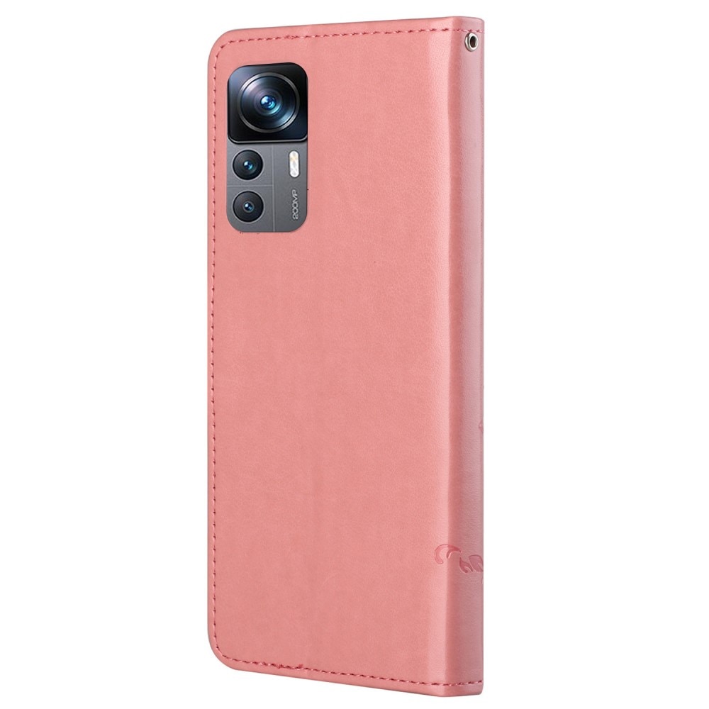 Xiaomi 12T/12T Pro Mobilfodral med fjärilar, rosa