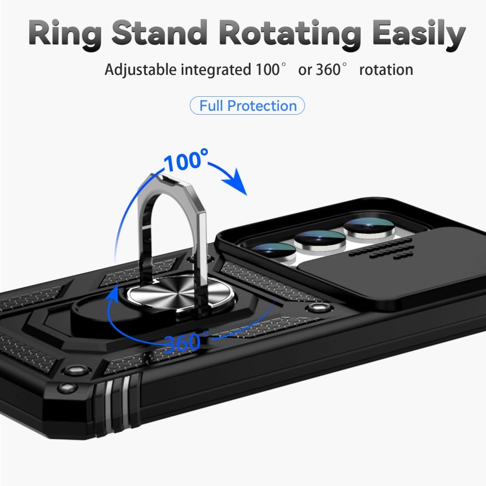 Samsung Galaxy S23 Skal med kameraskydd & fingerring, Svart