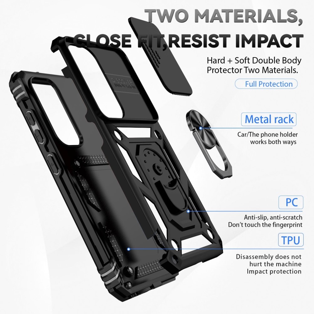 Samsung Galaxy S23 Plus Skal med kameraskydd & fingerring, Svart