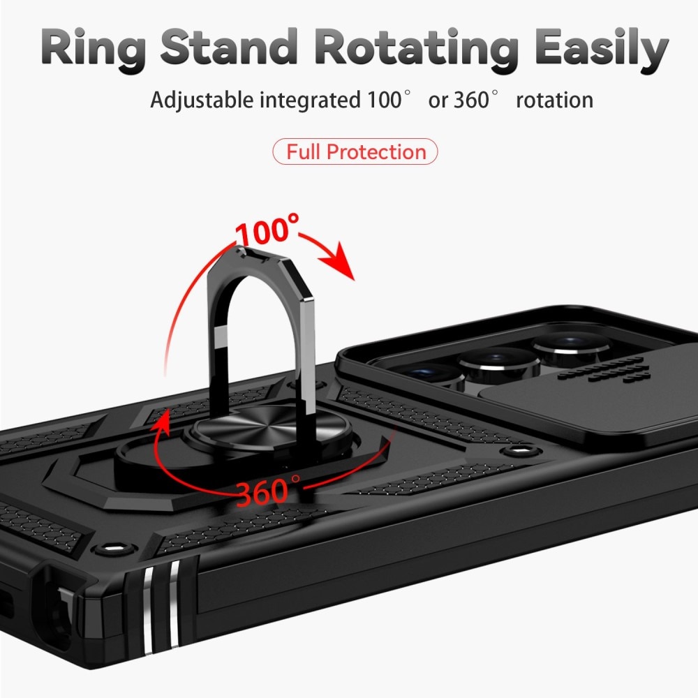 Samsung Galaxy S23 Ultra Skal med kameraskydd & fingerring, Svart