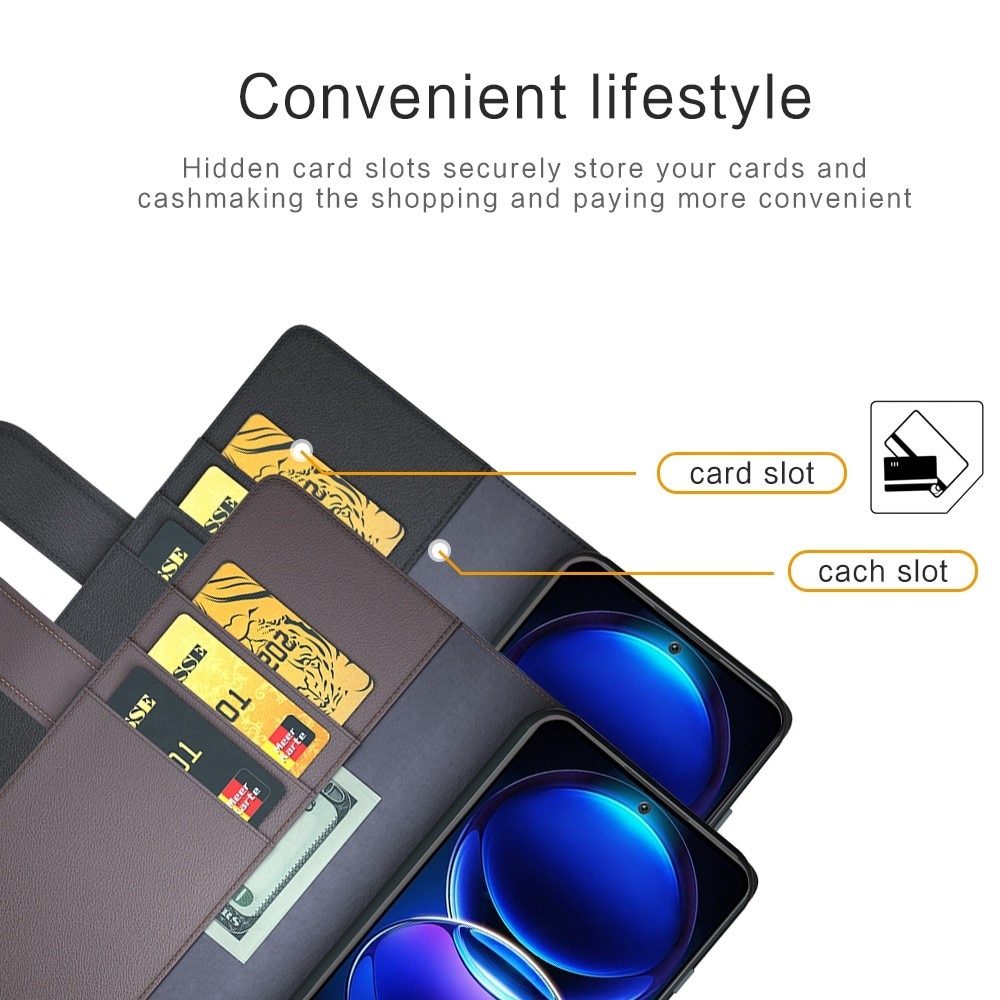 Xiaomi Redmi Note 12 Plånboksfodral i Äkta Läder, svart