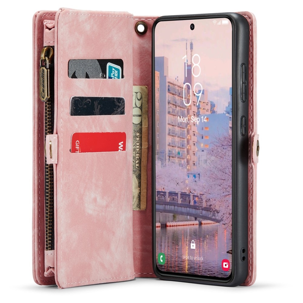 Samsung Galaxy S23 Rymligt plånboksfodral med många kortfack, rosa