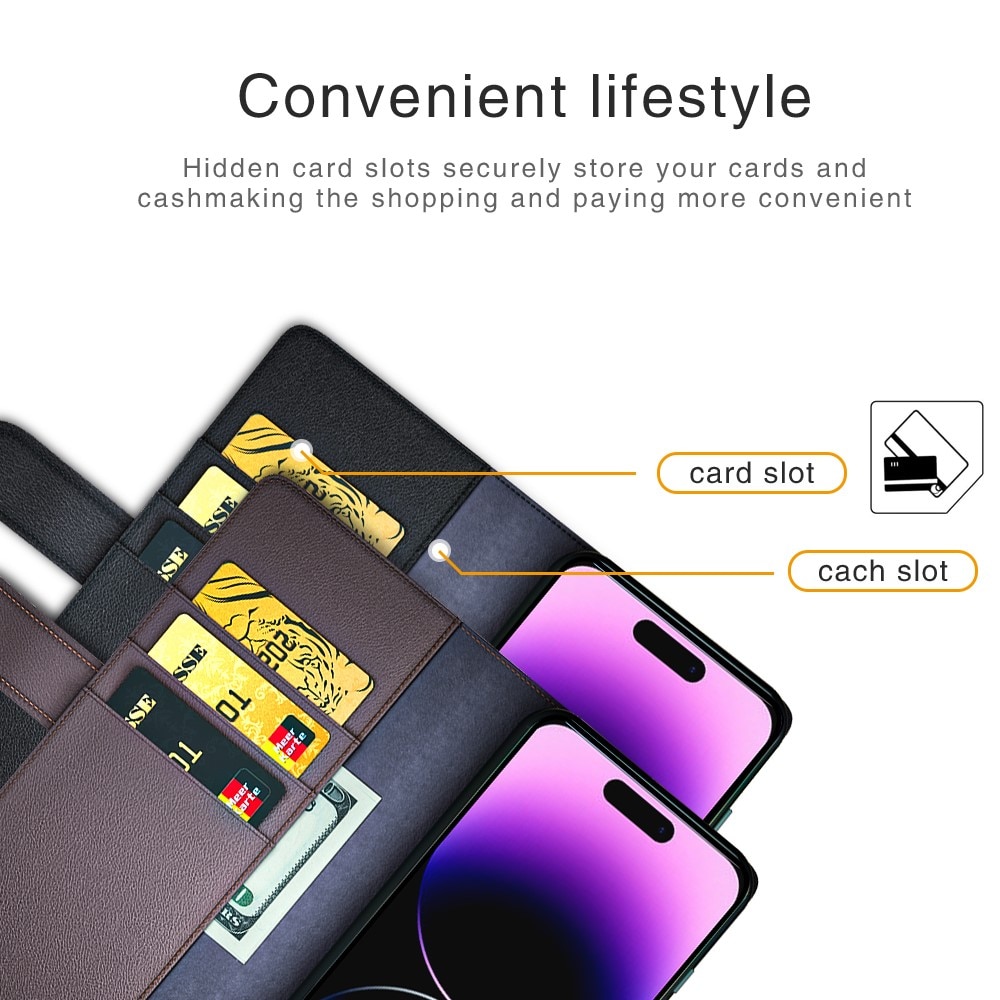 iPhone 15 Pro Max Plånboksfodral i Äkta Läder, svart