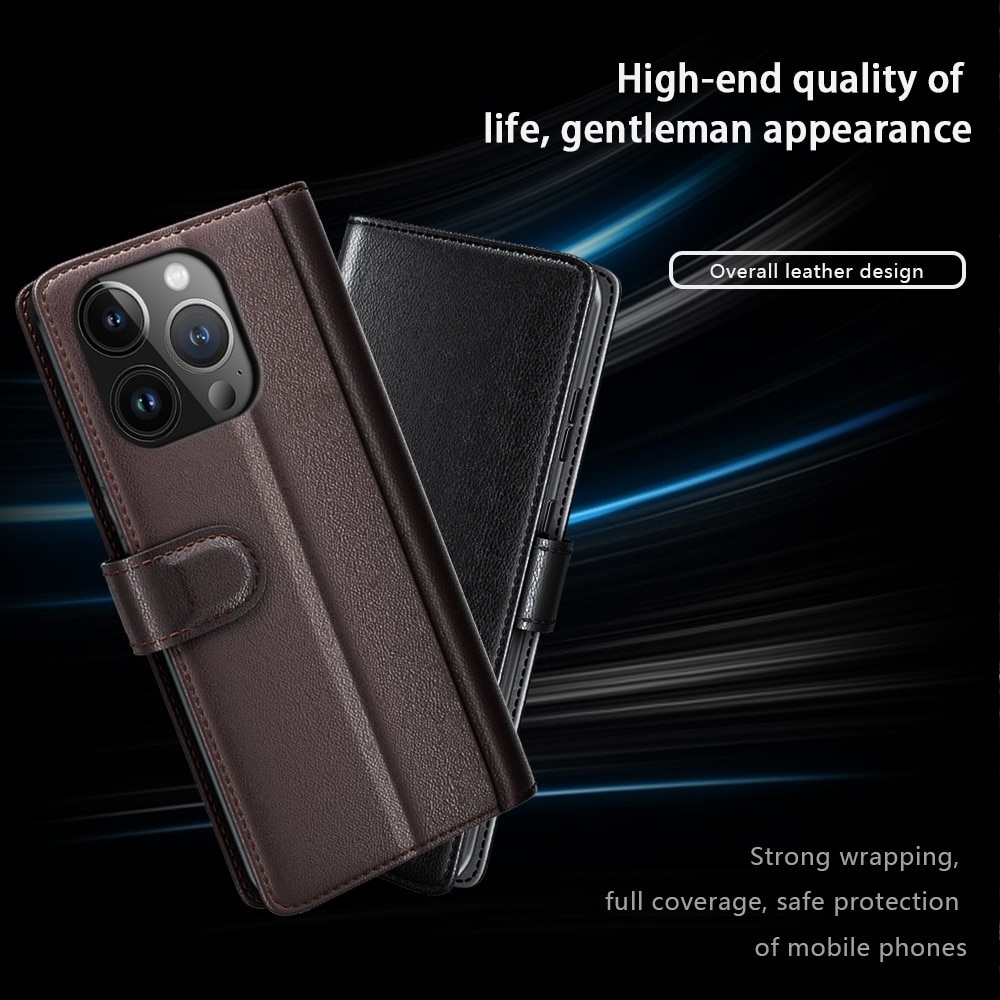 iPhone 15 Pro Plånboksfodral i Äkta Läder, brun