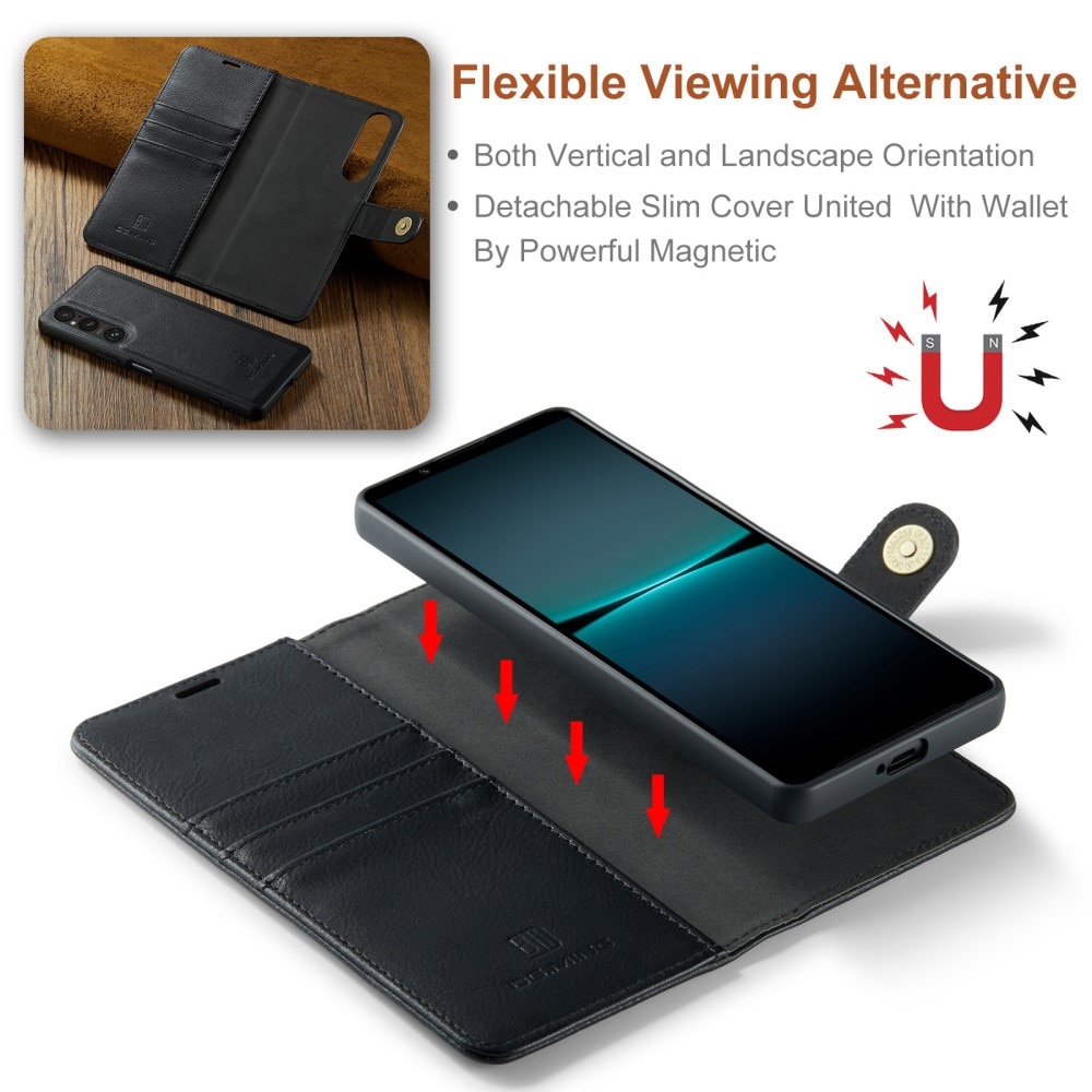 Sony Xperia 5 V Plånboksfodral med avtagbart skal, svart