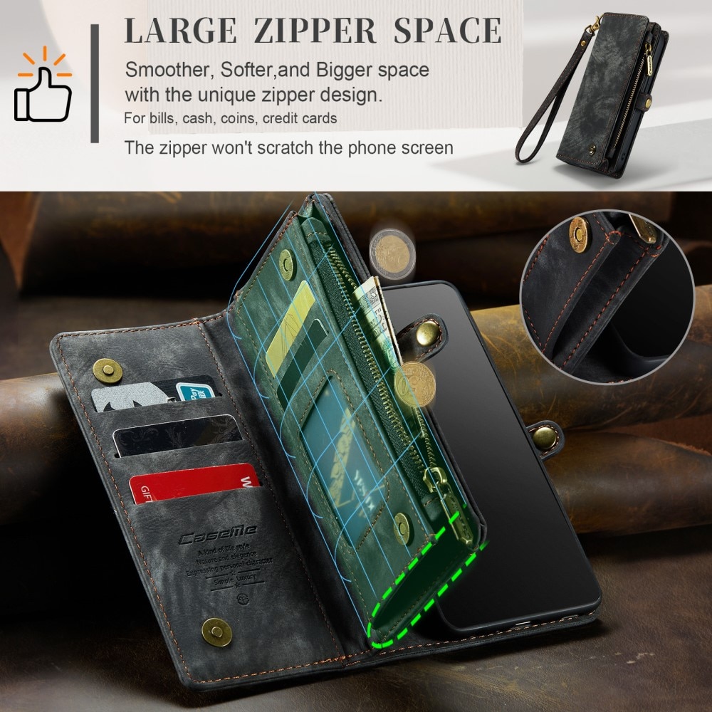 iPhone 15 Pro Rymligt plånboksfodral med många kortfack, grå