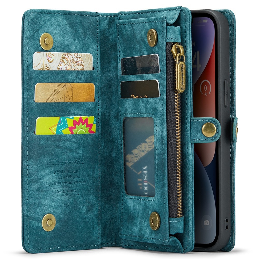 iPhone 15 Pro Rymligt plånboksfodral med många kortfack, blå