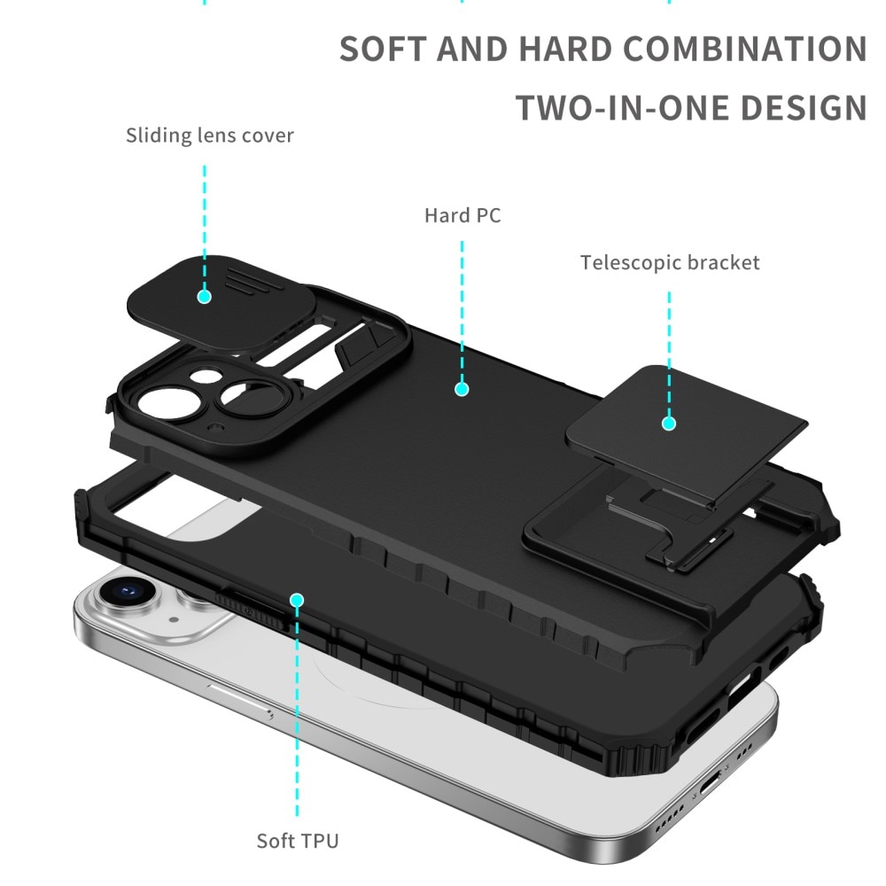 iPhone 15 Skal med Kickstand & Kameraskydd, Svart