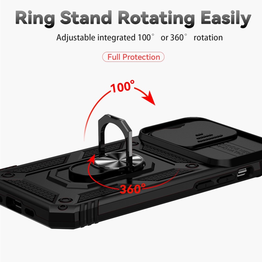 iPhone 15 Pro Max Skal med kameraskydd & fingerring, Svart