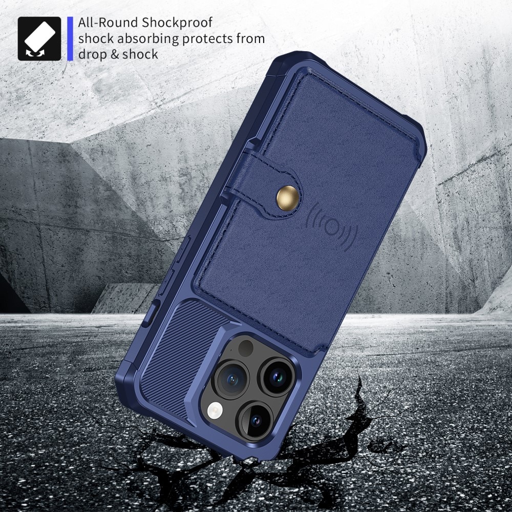 iPhone 15 Pro Max Stöttåligt Mobilskal med Plånbok, blå