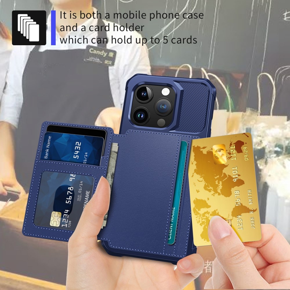 iPhone 15 Pro Max Stöttåligt Mobilskal med Plånbok, blå