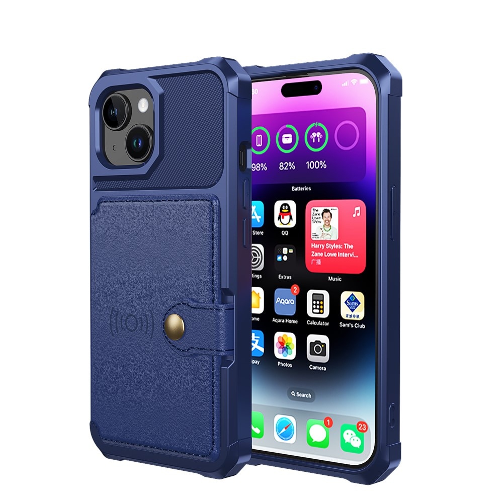 iPhone 15 Stöttåligt Mobilskal med Plånbok, blå