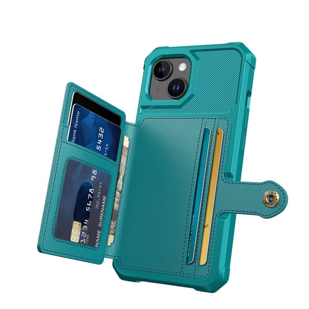 iPhone 15 Plus Stöttåligt Mobilskal med Plånbok, grön
