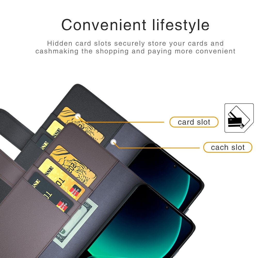Xiaomi 13T Pro Plånboksfodral i Äkta Läder, svart