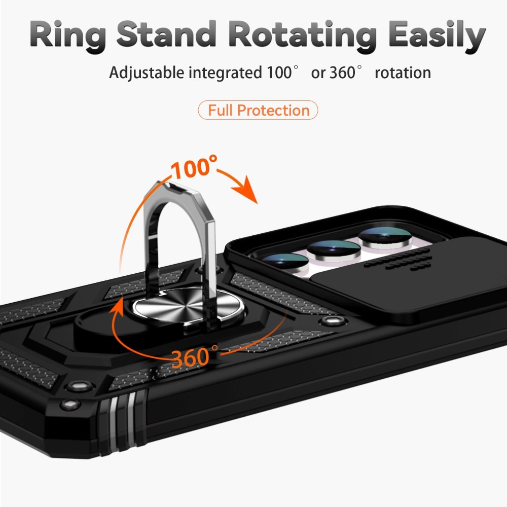 Samsung Galaxy S23 FE Skal med kameraskydd & fingerring, Svart