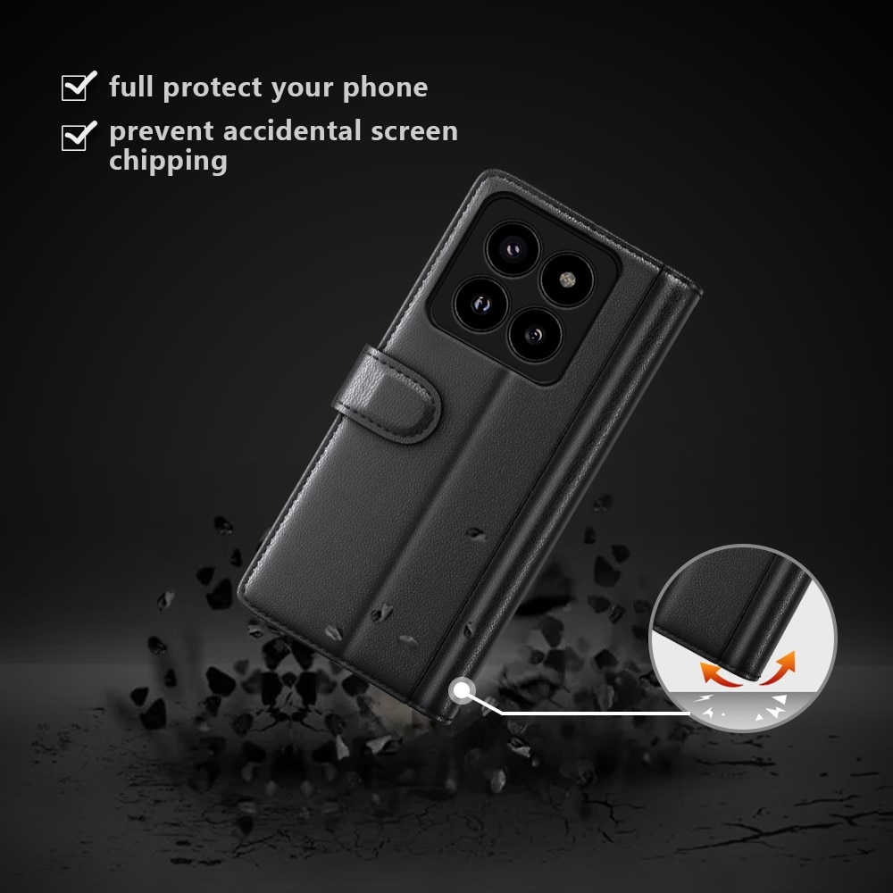 Xiaomi 14 Pro Plånboksfodral i Äkta Läder, svart