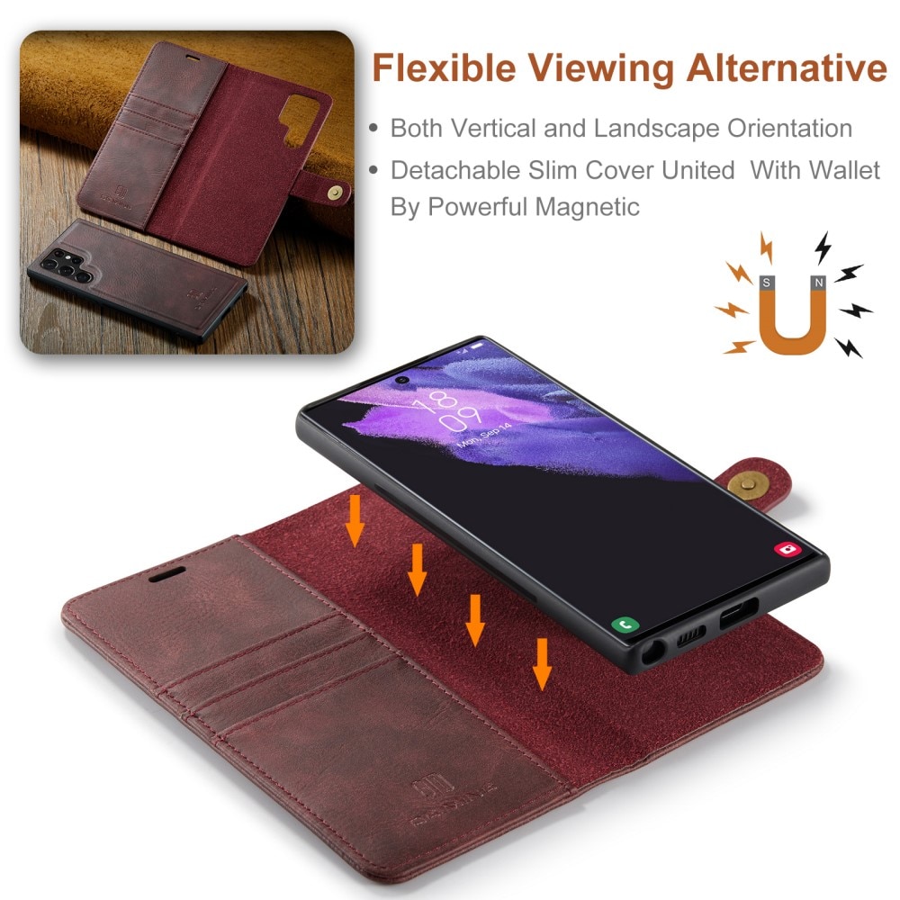 Samsung Galaxy S24 Ultra Plånboksfodral med avtagbart skal, röd