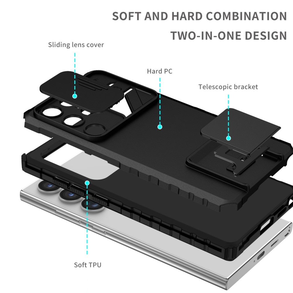 Samsung Galaxy S24 Ultra Skal med Kickstand & Kameraskydd, Svart