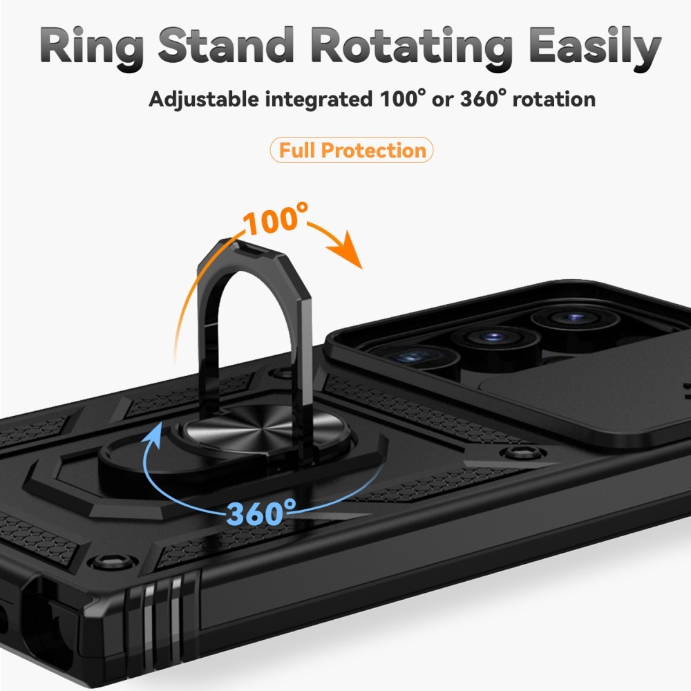 Samsung Galaxy S24 Ultra Skal med kameraskydd & fingerring, Svart