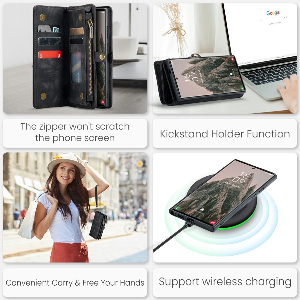 Samsung Galaxy S24 Ultra Rymligt plånboksfodral med många kortfack, grå