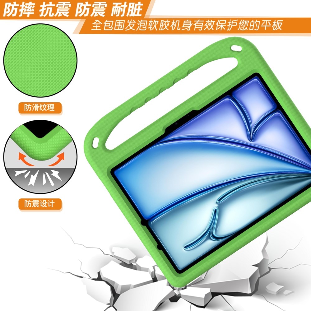 iPad Air 11 6th Gen (2024) Stöttåligt skal/fodral med handtag - Perfekt för barn, grön