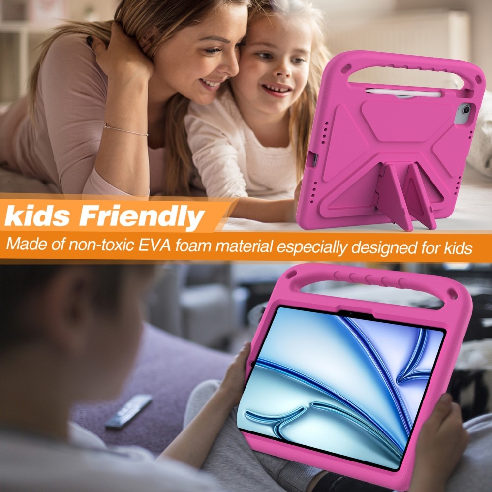 iPad Air 11 6th Gen (2024) Stöttåligt skal/fodral med handtag - Perfekt för barn, rosa