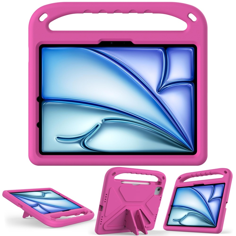 iPad Air 11 6th Gen (2024) Stöttåligt skal/fodral med handtag - Perfekt för barn, rosa