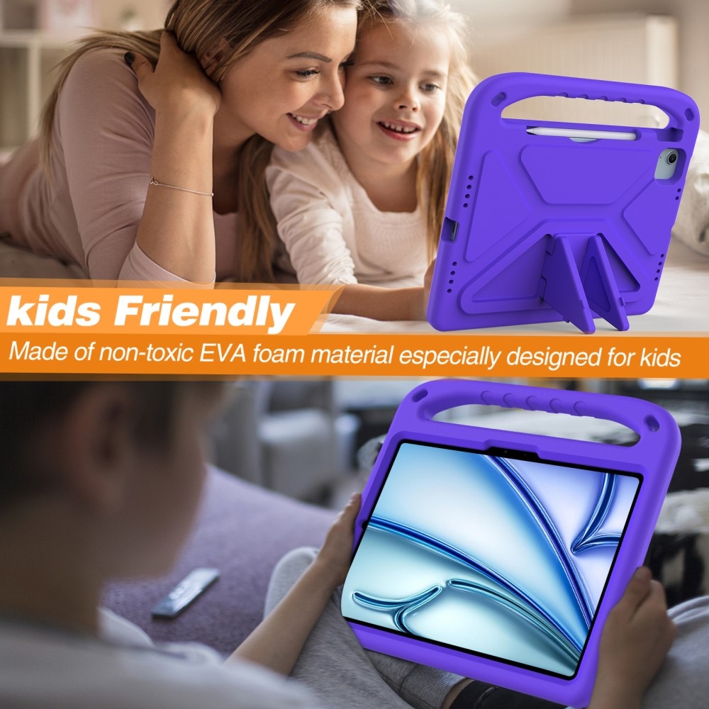 iPad Air 11 6th Gen (2024) Stöttåligt skal/fodral med handtag - Perfekt för barn, lila
