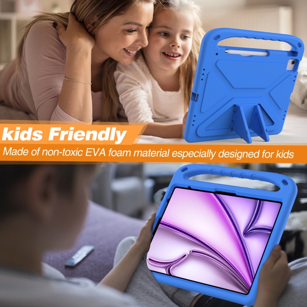iPad Air 13 (2024) Stöttåligt skal/fodral med handtag - Perfekt för barn, blå