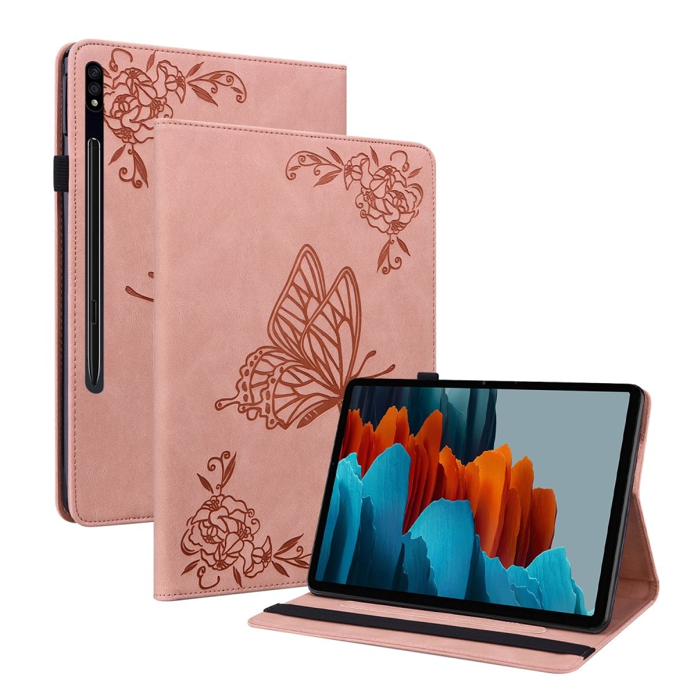 Samsung Galaxy Tab S8 Plus Fodral med fjärilar, rosa