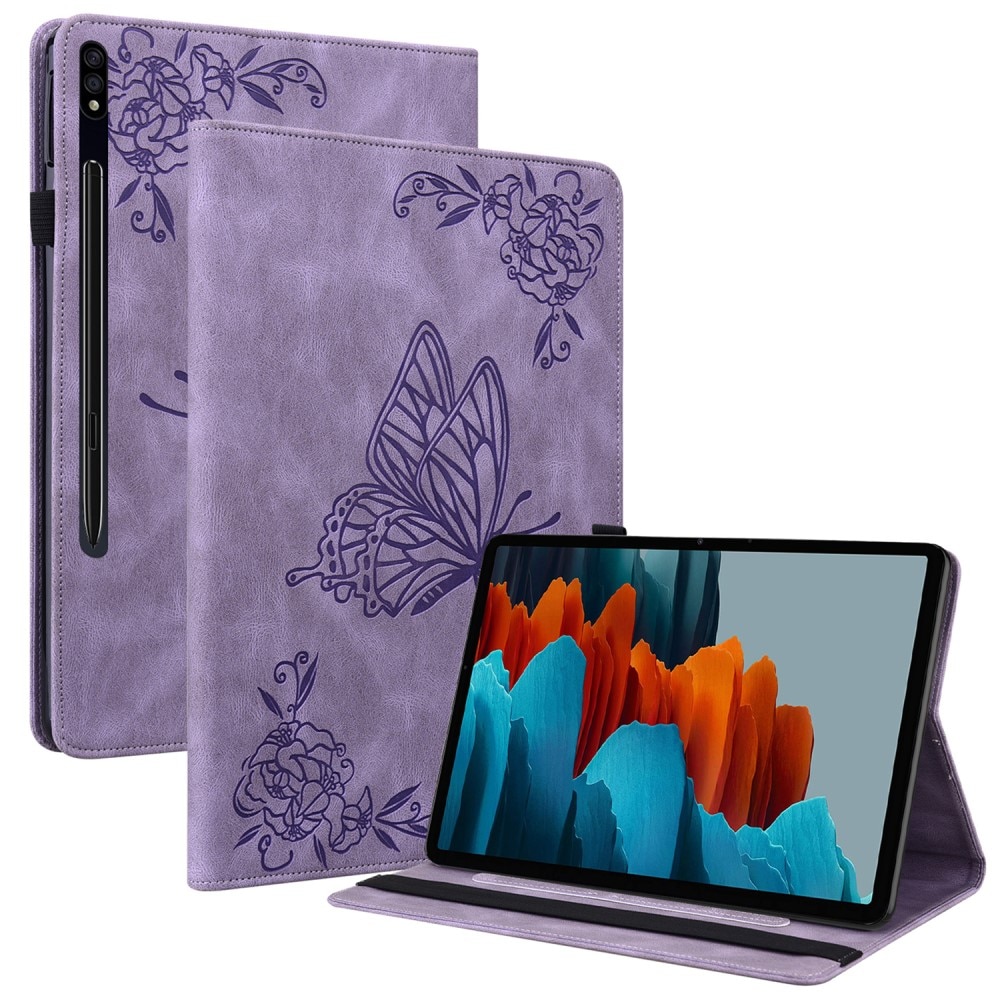 Samsung Galaxy Tab S9 Fodral med fjärilar, lila