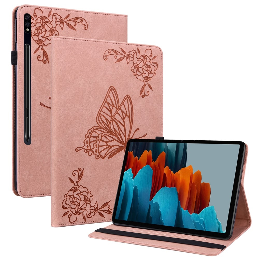 Samsung Galaxy Tab S9 Fodral med fjärilar, rosa