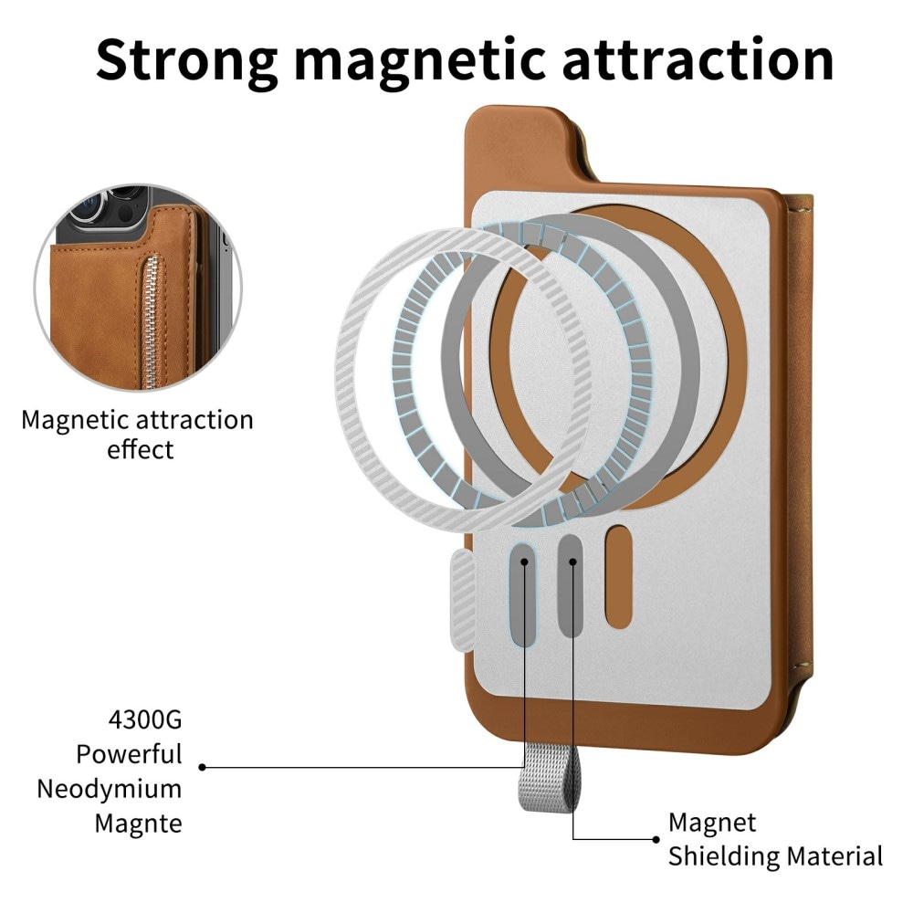 MagSafe Plånbok med dragkedja och ställ, cognac